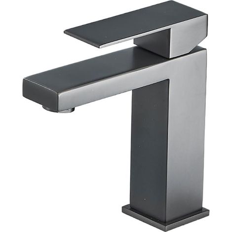 Robinet de cuisine Robinet de lavabo de salle de bains noir mat, robinet d'évier mélangeur d'eau chaude et froide à montage sur pont doré, grue de robinets d'évier de bain monotrou de style simple(Gre (1/5)