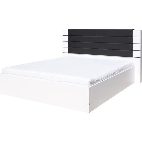 Cama LINA blanca y negra brillante 160x200 con cabecero de cuero sintético – Somier incluido