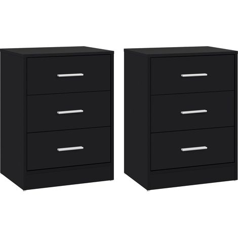 WOLTU 2x Simple 3-Drawer Vertical End Table for Living Room/Bedroom,Black