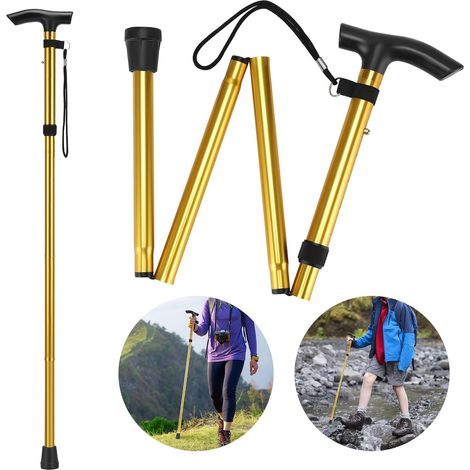 Vier-in-Eins-Falt-Trekkingstöcke aus Aluminiumlegierung, rutschfest, unisex, ideal zum Wandern, goldfarben.