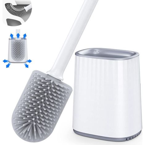 Scopino per WC, scopino per WC in silicone con supporto, spazzola per pulizia profonda e supporto ad asciugatura rapida e scopino per WC con manico lungo flessibile a parete per bagno