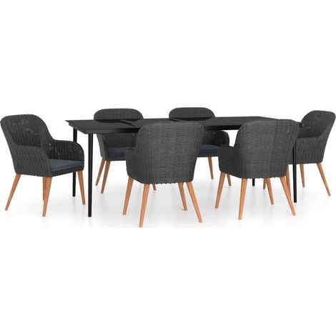 Set da Pranzo da Giardino 7 pz con Cuscini Nero vidaXL (1/5)
