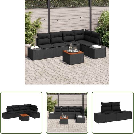 Gartentisch - Gartensofa-set mit Kissen 6 pcs Schwarz Poly-Rattan (1/5)