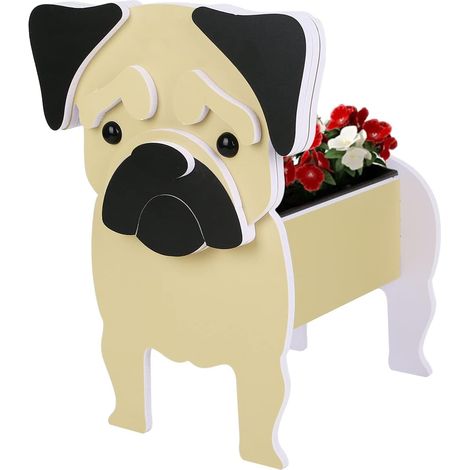 Planta en maceta con forma de mascota - Decoración de jardín - Adornos para patio - Maceta con forma de animal - Varias razas de perros (carlinos) (1/5)