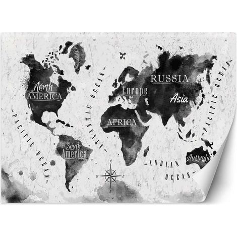 Poster mural, Carte du monde aquarelle monochrome - 100x70 (1/5)