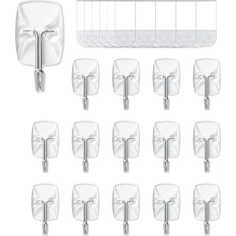 Filiyano-Lot de 15 crochets, 30 bandes, petits crochets en fil de fer transparent, crochets de rangement pour outils sans dommages, crochets de (1/5)