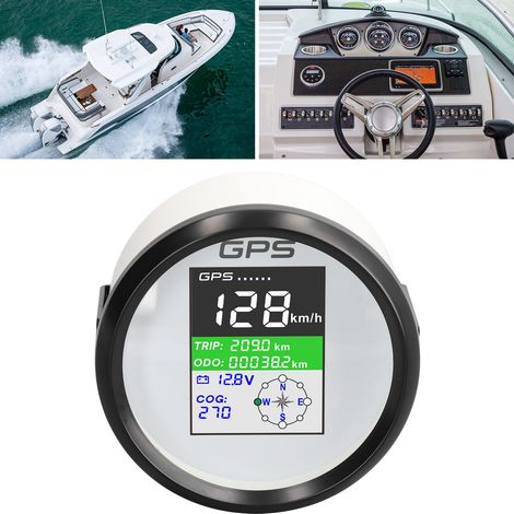 Compteur de vitesse/odomètre GPS multifonctionnel marin 85 mm (fond blanc, cadre noir) (1/5)