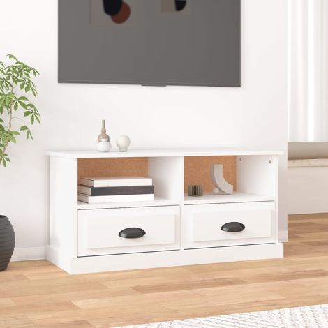 Meuble TV Banc TV Armoire de rangement blanc 93x35,5x45 cm bois d'ingénierie 92912 (1/5)