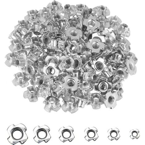 SABIR Écrou en T Carbone Plaqué Zinc Ecrou en Griffes Écrous à Griffes en Acier Bois Ecrous pour Travail du Bois Meubles Écrou en T-Inserts Fileté pour Insertion Kit d'assortiment M3 M4 M5 M6 M8 M10 1 (1/5)