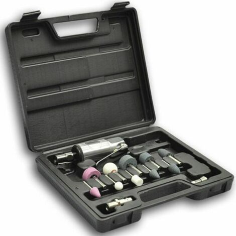 Meuleuse pneumatique 25,000 t/min – Pression 6,3 bar – Coffret 16 meules pour ébavurage et polissage – Design ergonomique (1/3)