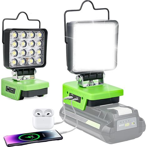 Lampe LED sans fil compatible avec batterie 18 V, 90 W, 7000 lm, lampe de travail sans fil, portable, projecteur LED pour chantier, avec USB et type C pour camping, garage (1/5)