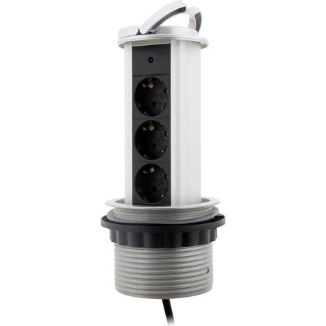 Otio – Multiprise encastrable cuisine 3 prises Schuko 16A – Puissance 3680W – Câble H05VV-F 1,5m – Indice IP20 pour montage Ø100mm