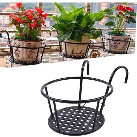 1 Pièce Support de Pot de Fleurs à Suspendre Décoration, étagère Balcon Pot de Fleurs Rond, Matériel de Fer, pour Les Balustrades de Balcon de Jardin, Couloirs, Verdure Intérieure(Noir)