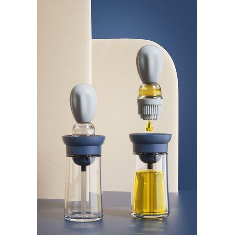 Brosse en silicone pour flacon d'huile avec bidon en verre - Petite brosse résistante aux hautes températures avec graduation et brosse intégrée pour bidon d'huile (1/5)