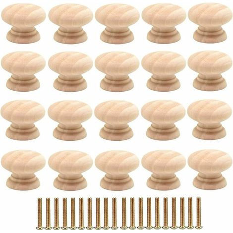 Lot de 20 Boutons de Tiroir Ronds de 35mm en Bois - Poignées pour Portes d'Armoires avec Vis (1/4)