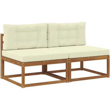 Canapé d'extérieur avec coussins, ensemble 2 pièces, couleur bois naturel. (1/5)