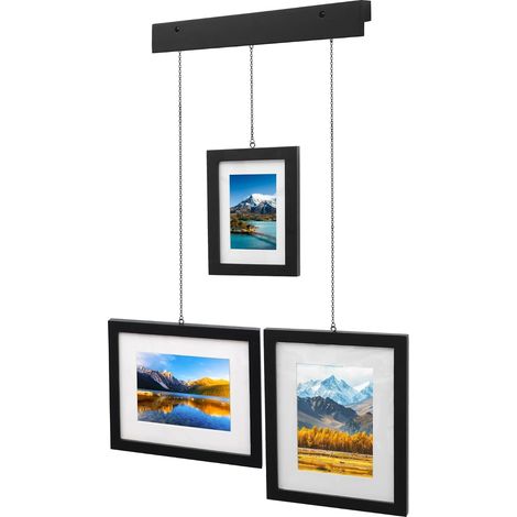 Bois Massif, Cadre Photo Suspendu Pour Collage D'Exposition, Pour Plusieurs Photos, Affichage Mural Collage RéGlable, Un 5X7 et Deux 8X10(Noir) (1/5)