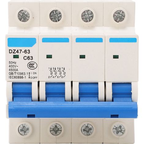 Disjoncteur miniature 4 pôles, pouvoir de coupure 4500 A, montage sur rail DIN, 400 V (1/5)