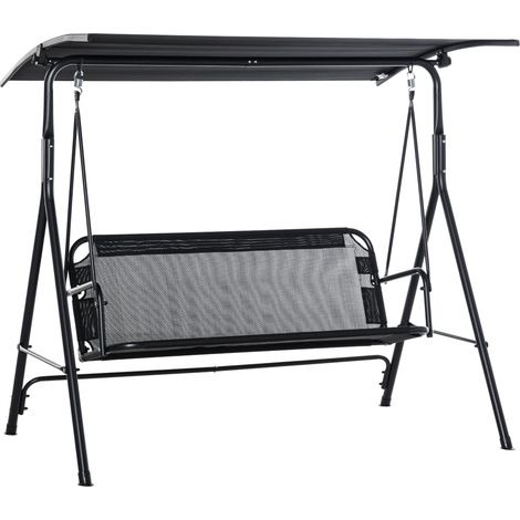 Dondolo 3 Posti da Giardino 172x110x155 cm in Metallo e Textilene Nero (1/5)