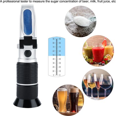 Réfractomètre portable professionnel 0-90 % Brix pour bière, lait et jus de fruits. Testeur de sucre. (1/5)