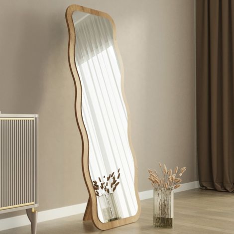 Espejo Bissone, Forma Rectangular, Tipo de Pie, Estructura Transparente, 50x160h cm Roble Marrón (1/5)