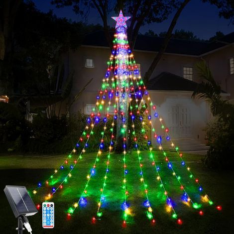 Christmas Tree String Lights, 9 Pieces 2M 198 LEDs Solar Powered Indoor/Outdoor Light Decorations, 8 Modes String Lights with Remote Control, Outdoor Christmas Decoration [Energy Class