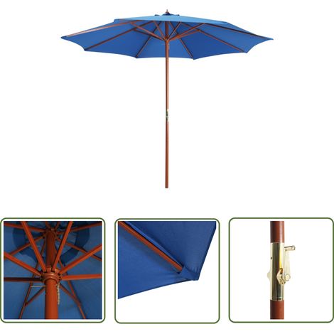 Parasol avec mât en bois 300x258 cm Bleu (1/5)