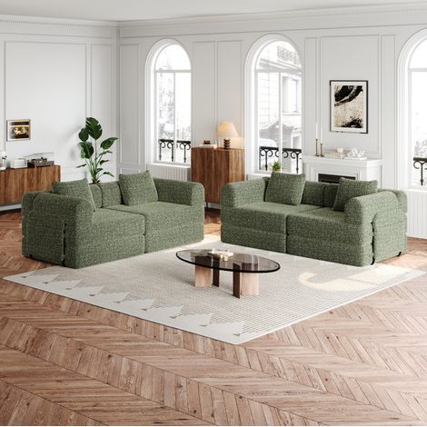 Schlafsofa 2-in-1 aus Chenille in Grün mit Armlehnen-Staufach und Stahlrahmen,183,8x91,4x69,8 cm (1/5)