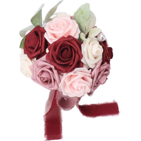 Bouquet de mariée aux couleurs vives, composé de fleurs romantiques et élégantes, fait main, idéal pour les fêtes, les bureaux, les boutiques, les jardins et les mariages. Dimensions : 26 x 20 cm (typ (1/5)