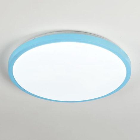 Round, macaron-style blue LED recessed ceiling light in thin metal, dimmable, for bedroom, living room, hallway, laundry room (1/2)
