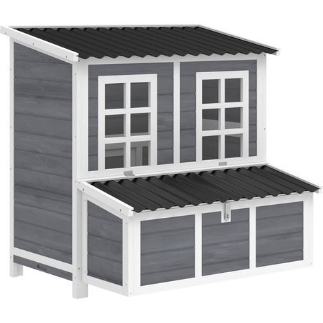 Gallinero XL jardín 100 x 86 x 100 cm ponedero 3 compartimentos y cajón extraíble estilo rústico de madera gris claro 210007994 (1/5)