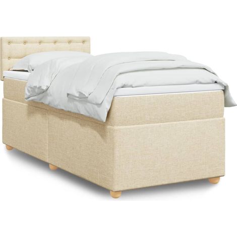 Cama box spring con colchón tela color crema 100x200 cm