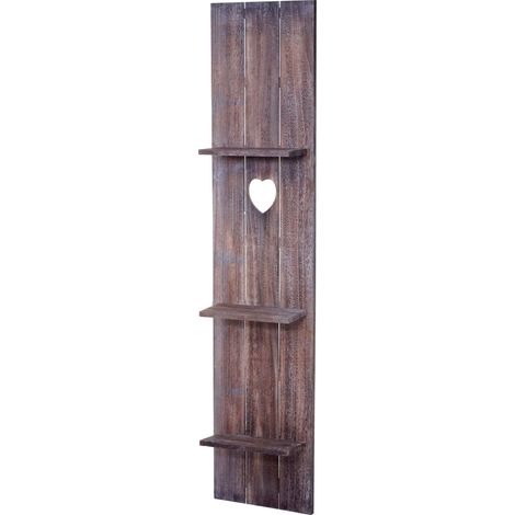 Wandregal HHG-941, Wandpaneel Holzregal Regal, 3 Ebenen 150x33x13cm Massivholz Vintage braun shabby