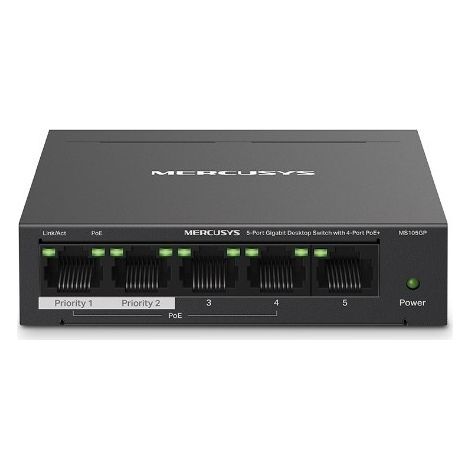Mercusys MS105GP commutateur réseau Gigabit Ethernet (10/100/1000) Connexion Ethernet, supportant l'alimentation via ce port (PoE) Noir (1/3)