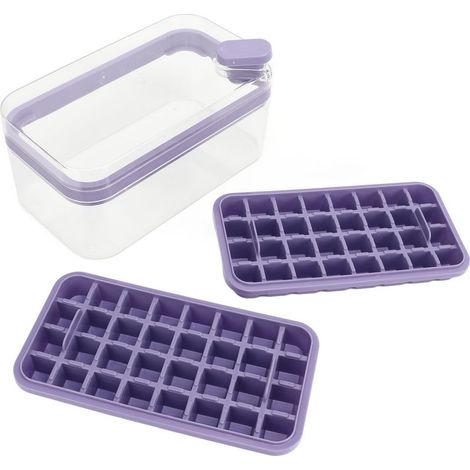 Vassoio per cubetti di ghiaccio con 32 scomparti, a doppia parete, con coperchio facile da rimuovere, viola