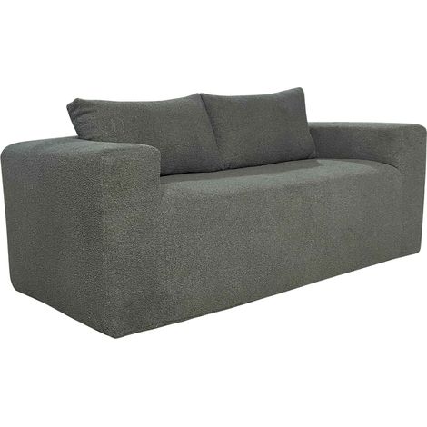 Canapé 2 places en tissu bouclette avec coussins vert L 160 cm