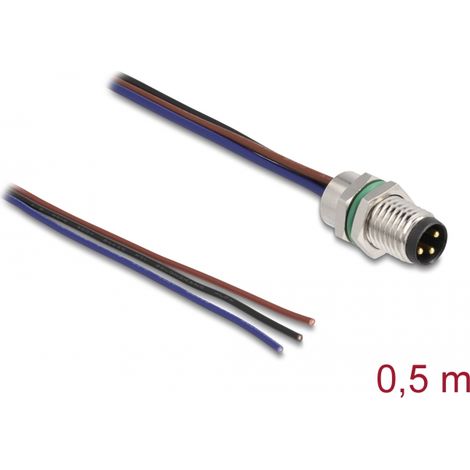 Delock M8 3 pines macho para panel con extremos de cable abiertos Codificado A 0,5 m
