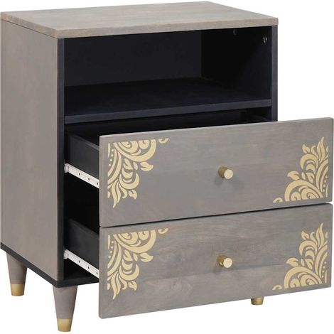 Table de chevet Cabinet de chevet Table de nuit Gris 50 x 33 x 62 cm Bois de mangue massif (1/5)