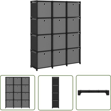 The Living Store Étagère à 12 cubes avec boîtes Noir 103x30x141 cm Tissu - Étagère Bibliothèque - Meuble Rangement - Étagère Design - Étagère Tissu - Étagère Ouverte (1/5)