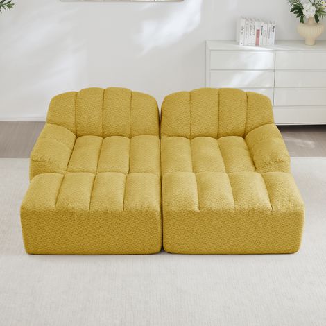 Canapé modulaire 210x165x79 cm jaune en polaire texturée avec 2 ottomanes, mousse haute densité et design antidérapant (1/5)