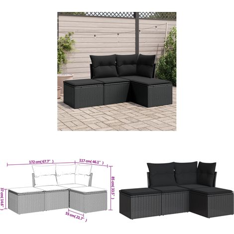 4-tlg. Garten-Sofagarnitur mit Kissen Schwarz Poly Rattan - Gartenmöbel Set - PE-Rattan Möbel - Outdoor Sofa - Lounge Set - Esszimmergarnitur - Home & Living (1/3)