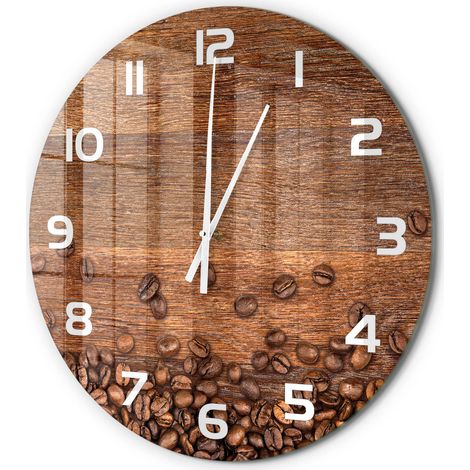 Horloge Murale Ronde Sans Cadre en Verre Trempé Silencieuse et Moderne Grains de café fi 60 cm (1/5)