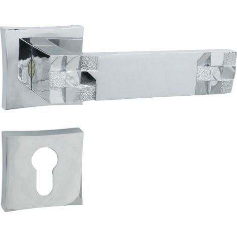 Domino poignee de porte toro qr m6 pz poignee avec plaque pz pour cylindre profile chrome brillant