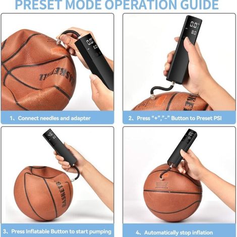 Pompe à ballon électrique Pompe à air intelligente Gonflage rapide portable avec manomètre précis et écran LCD numérique pour football, basket-ball, volley-ball, rugby (2 aiguilles et 1 buse) (1/3)