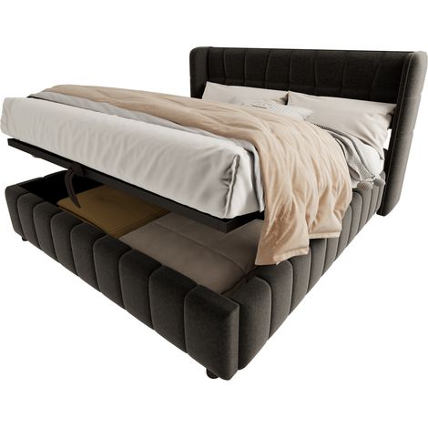 CHICFURN Cama tapizada 180x200 cm con arcón elevable, estructura de metal, cabecero acolchado y diseño moderno en tela gris para dormitorio, invitados y hogar (1/5)