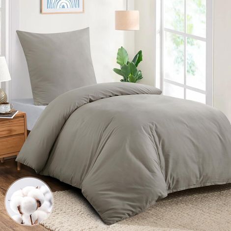 Bettwäsche Baumwolle OekoTEX Reißverschluss Set 80x80 140x200 Taupe (1/5)