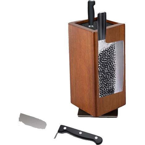 Bloc de couteaux magnétique, rotation à 360°, construction en bois d'acacia, aimant puissant de 1600Gs, compatible lave-vaisselle, dimensions 11x11x24,6 cm (1/5)