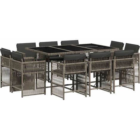 Maison Exclusive - Set da Pranzo da Giardino 11pz con Cuscini in Polyrattan Grigio (1/5)