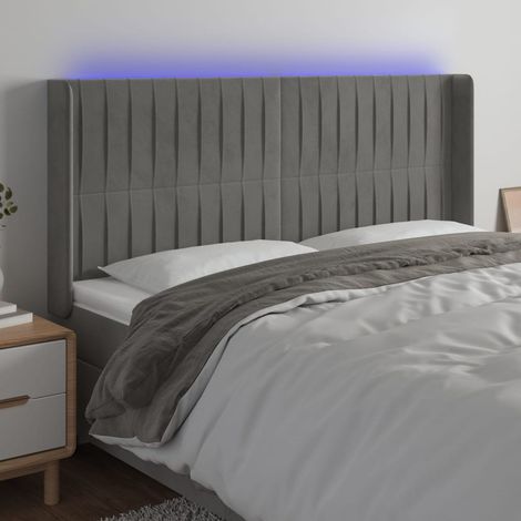 Tête de lit à LED Résistante et économique, Panneau de lit, Gris clair 203x16x118/128 cm Velours OIB1547E (1/5)