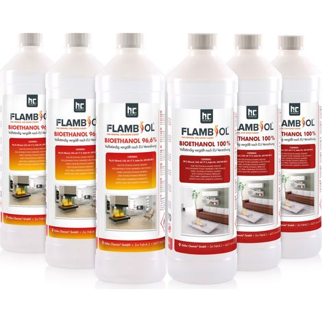 FLAMBIOL® Probierset 3x 1 L Bioethanol 96,6% + 3x 1 L Bioethanol 100%